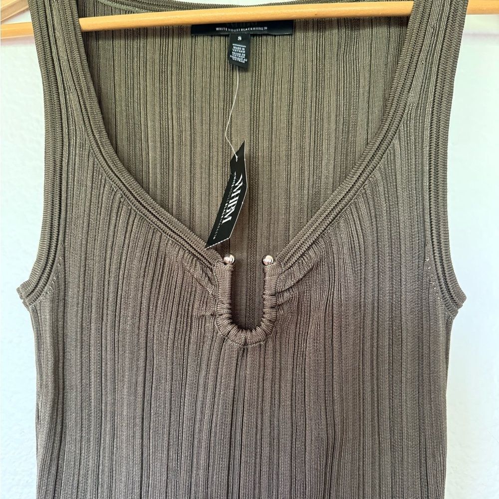 Olive green Ribbed tank top - Picture 3 of 5